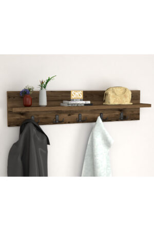 Kapstok - Wandkapstok - Wandplank - Muur Hanger - Modern Stijl Kapstok - Natuurlijk Hout - 5x2 Houten Kleerhanger - Lidia/Bruin - 80 cm - Afbeelding 19