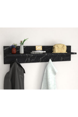 Kapstok – Wandkapstok – Wandplank – Muur Hanger – Modern Stijl Kapstok – Natuurlijk Hout – 5×2 Houten Kleerhanger – Zwart en Marmer – 80 cm - Afbeelding 16