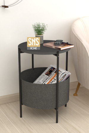 SNS Home - Salontafel - Salontafel met Grote Tas - Krantenhouder - Boekenplank - Bloempot - Bijzettafel met Opbergruimte - Antraciet - Rond - 60x43x43 - Afbeelding 19