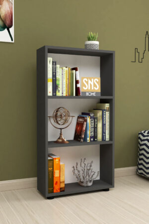 SNS Home - Boekenkast/ Rek - Antraciet - 56 cm Breed - Decoratieve Boekenplank met 3 Planken - Moderne Boekenkast - Afbeelding 16