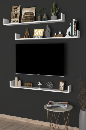 SNS Home, 16-01, Fotolijst en Boekenplank, Wandplankenset Bestaande Uit 3 Zwevende Planken, Tv-Plank, Vliegende Plank, Boekenplank, 120 x 15 x 12 cm, Moderne Plank Voor Objecten, 3 Stuks, Wit - Afbeelding 18