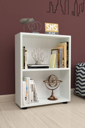 SNS Home - 13-05 - Decoratieve Boekenkast - Boekenkast met 2 Planken - Moderne Spaanplaat Boekenkast - Houten Boekenkast - Wit - Afbeelding 22