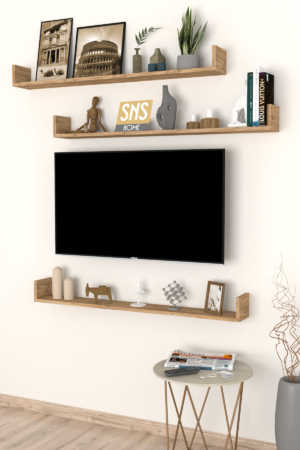 SNS Home, 16-01, Fotolijst en Boekenplank, Wandplankenset Bestaande Uit 3 Zwevende Planken, Tv-Plank, Vliegende Plank, Boekenplank, 120 x 15 x 12 cm, Moderne Plank Voor Objecten, 3 Stuks, Pijnboom - Afbeelding 19