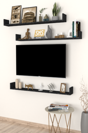 SNS Home, 16-01, Fotolijst en Boekenplank, Wandplankenset Bestaande Uit 3 Zwevende Planken, Tv-Plank, Vliegende Plank, Boekenplank, 120 x 15 x 12 cm, Moderne Plank Voor Objecten, 3 Stuks, Bendir/Marmer - Afbeelding 25