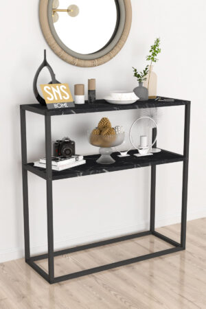 SNS Home - Metaal Leg Dressoir - Decoratieve Plank Dressoir - Console Metaal - Dressoir - Marmer en Zwart - 2 Vakken - Industrieel - 90x90x33,5 cm - Afbeelding 16