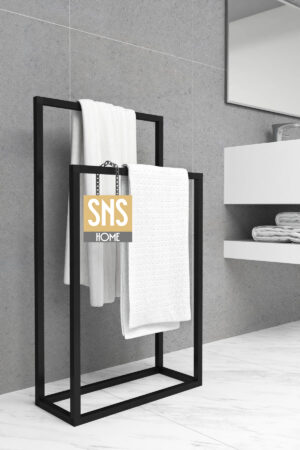 SNS Home - Metalen Handdoekhouder - Handdoekrek - Badkamer Organizer - Decoratieve Handdoekhouder - 21x50x89 cm - Zwart - Afbeelding 19