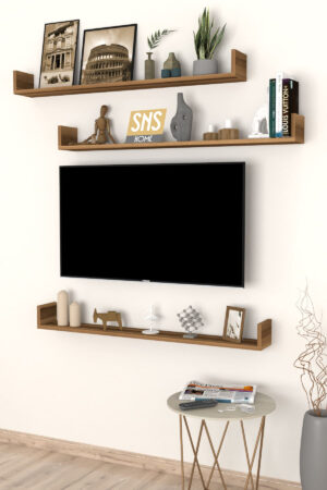 SNS Home, 16-01, Fotolijst en Boekenplank, Wandplankenset Bestaande Uit 3 Zwevende Planken, Tv-Plank, Vliegende Plank, Boekenplank, 120 x 15 x 12 cm, Moderne Plank Voor Objecten, 3 Stuks, Okkernoot - Afbeelding 20