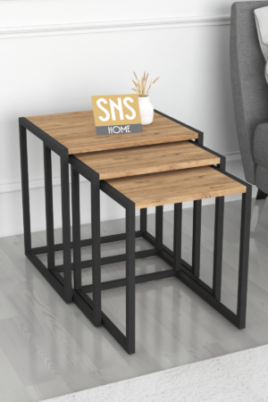 SNS Home - Set van 3 Coffee Tables Metal - Salontafel - Bijzettafel - Set van 3 Coffee Metalen Nesttafel - Pijnboom - Afbeelding 22