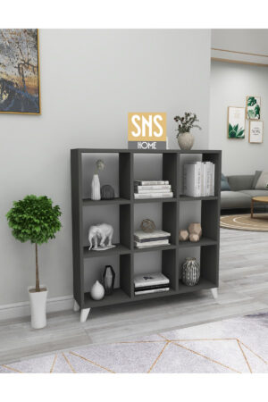 SNS Home - Kubus Boekenkast - 9 Vakken - Boekenkast met Planken - Vierkante Boekenkast - Bibliotheek - Antraciet - Afbeelding 16