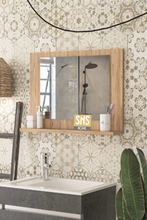 SNS Home / 60 x 45 cm / Modena Badkamerplank / Wastafelplank / Plank met Spiegel / Badkamerspiegel / Pijnboom - Afbeelding 14