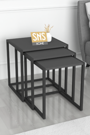 SNS Home - Set van 3 Coffee Tables Metal - Salontafel - Bijzettafel - Set van 3 Coffee Metalen Nesttafel - Antraciet - Afbeelding 22