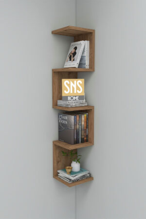 SNS Home - Wandrek - ZigZag - Design Boekenkast - Hoekkast Zigzag Boekenkast - Hoek Boekenkast - Wandplank - Decoratieve Plank - 5 Planken - 5 Secties - Pijnboom - Afbeelding 19