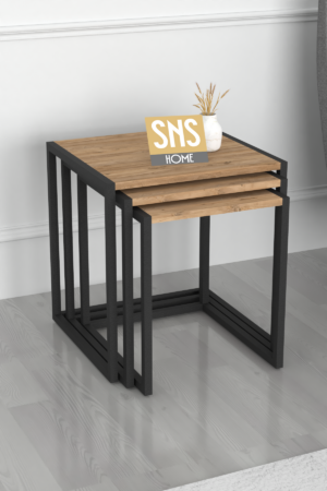 SNS Home - Set van 3 Coffee Tables Metal - Salontafel - Bijzettafel - Set van 3 Coffee Metalen Nesttafel - Pijnboom - Afbeelding 23