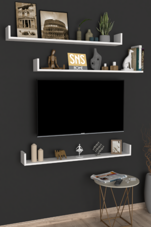 SNS Home, 16-01, Fotolijst en Boekenplank, Wandplankenset Bestaande Uit 3 Zwevende Planken, Tv-Plank, Vliegende Plank, Boekenplank, 120 x 15 x 12 cm, Moderne Plank Voor Objecten, 3 Stuks, Wit - Afbeelding 19