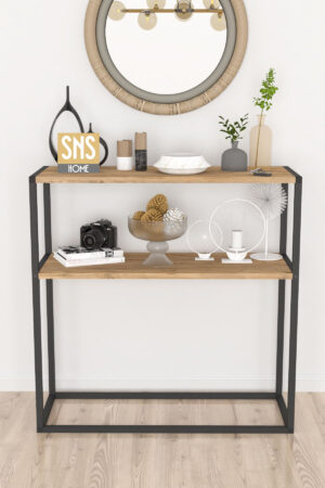 SNS Home - Metaal Leg Dressoir - Decoratieve Plank Dresuar - Console Metaal - Dressoir - Pijnboom - 2 Vakken - Industrieel - 90x90x33,5 cm - Afbeelding 18