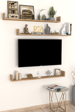 SNS Home, 16-01, Fotolijst en Boekenplank, Wandplankenset Bestaande Uit 3 Zwevende Planken, Tv-Plank, Vliegende Plank, Boekenplank, 120 x 15 x 12 cm, Moderne Plank Voor Objecten, 3 Stuks, Pijnboom - Afbeelding 20