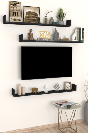 SNS Home, 16-01, Fotolijst en Boekenplank, Wandplankenset Bestaande Uit 3 Zwevende Planken, Tv-Plank, Vliegende Plank, Boekenplank, 120 x 15 x 12 cm, Moderne Plank Voor Objecten, 3 Stuks, Bendir/Marmer - Afbeelding 26
