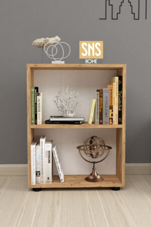 SNS Home - 13-05 - Decoratieve Boekenkast - Boekenkast met 2 Planken - Moderne Spaanplaat Boekenkast - Houten Boekenkast - Pijnboom - Afbeelding 23