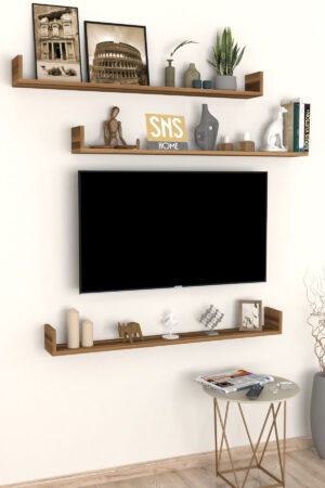 SNS Home, 16-01, Fotolijst en Boekenplank, Wandplankenset Bestaande Uit 3 Zwevende Planken, Tv-Plank, Vliegende Plank, Boekenplank, 120 x 15 x 12 cm, Moderne Plank Voor Objecten, 3 Stuks, Okkernoot - Afbeelding 21