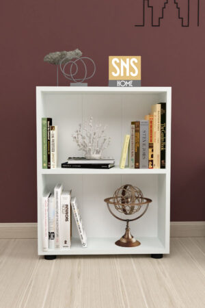SNS Home - 13-05 - Decoratieve Boekenkast - Boekenkast met 2 Planken - Moderne Spaanplaat Boekenkast - Houten Boekenkast - Wit - Afbeelding 23