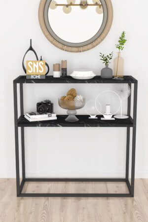 SNS Home - Metaal Leg Dressoir - Decoratieve Plank Dressoir - Console Metaal - Dressoir - Marmer en Zwart - 2 Vakken - Industrieel - 90x90x33,5 cm - Afbeelding 17