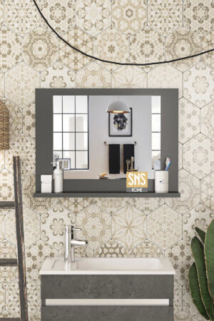SNS Home / 60 x 45 cm / Modena Badkamerplank / Wastafelplank / Plank met Spiegel / Badkamerspiegel / Antraciet - Afbeelding 15