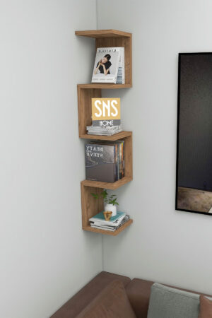 SNS Home - Wandrek - ZigZag - Design Boekenkast - Hoekkast Zigzag Boekenkast - Hoek Boekenkast - Wandplank - Decoratieve Plank - 5 Planken - 5 Secties - Pijnboom - Afbeelding 20