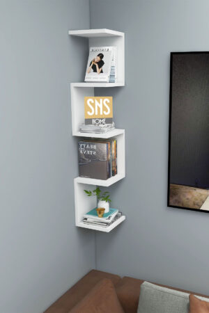 SNS Home - Wandrek - ZigZag - Design Boekenkast - Hoekkast Zigzag Boekenkast - Hoek Boekenkast - Wandplank - Decoratieve Plank - 5 Planken - 5 Secties - Wit - Afbeelding 19