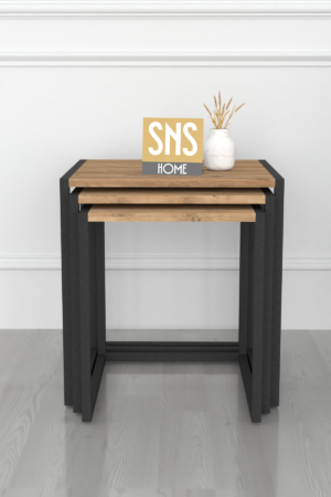 SNS Home - Set van 3 Coffee Tables Metal - Salontafel - Bijzettafel - Set van 3 Coffee Metalen Nesttafel - Pijnboom - Afbeelding 24