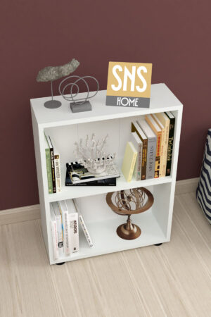 SNS Home - 13-05 - Decoratieve Boekenkast - Boekenkast met 2 Planken - Moderne Spaanplaat Boekenkast - Houten Boekenkast - Wit - Afbeelding 24