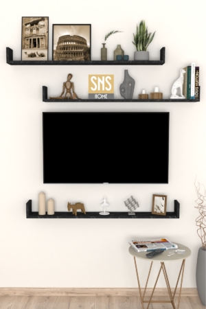 SNS Home, 16-01, Fotolijst en Boekenplank, Wandplankenset Bestaande Uit 3 Zwevende Planken, Tv-Plank, Vliegende Plank, Boekenplank, 120 x 15 x 12 cm, Moderne Plank Voor Objecten, 3 Stuks, Bendir/Marmer - Afbeelding 29