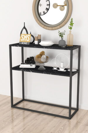 SNS Home - Metaal Leg Dressoir - Decoratieve Plank Dressoir - Console Metaal - Dressoir - Marmer en Zwart - 2 Vakken - Industrieel - 90x90x33,5 cm - Afbeelding 18