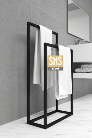 SNS Home - Metalen Handdoekhouder - Handdoekrek - Badkamer Organizer - Decoratieve Handdoekhouder - 21x50x89 cm - Zwart - Afbeelding 21