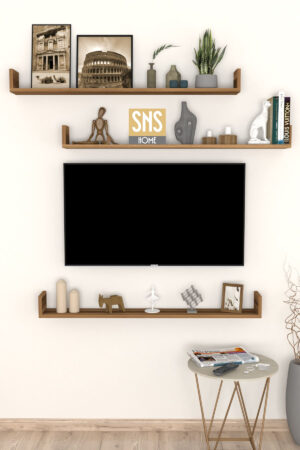 SNS Home, 16-01, Fotolijst en Boekenplank, Wandplankenset Bestaande Uit 3 Zwevende Planken, Tv-Plank, Vliegende Plank, Boekenplank, 120 x 15 x 12 cm, Moderne Plank Voor Objecten, 3 Stuks, Okkernoot - Afbeelding 22