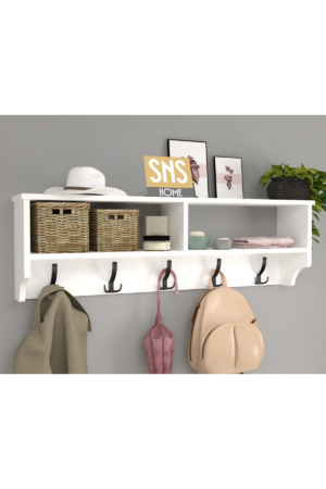 SNS Home - Kapstok 5x2 Haken Wandkapstok - Industrieel Hout - Wall Mounted - Kapstok - Wandkapstok Hout Metaal - 120x37x22 Kapstok - MDF Wit - Afbeelding 26