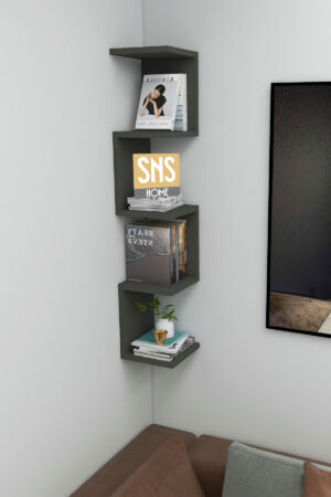 SNS Home - Wandrek - ZigZag - Design Boekenkast - Hoekkast Zigzag Boekenkast - Hoek Boekenkast - Wandplank - Decoratieve Plank - 5 Planken - 5 Secties - Antraciet - Afbeelding 26
