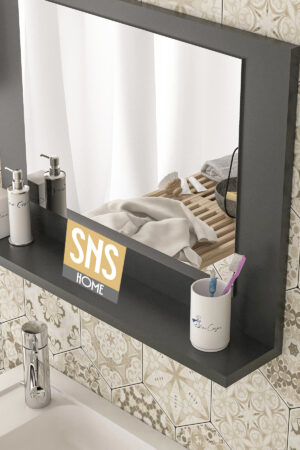 SNS Home / 60 x 45 cm / Modena Badkamerplank / Wastafelplank / Plank met Spiegel / Badkamerspiegel / Antraciet - Afbeelding 16