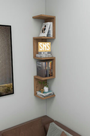 SNS Home - Wandrek - ZigZag - Design Boekenkast - Hoekkast Zigzag Boekenkast - Hoek Boekenkast - Wandplank - Decoratieve Plank - 5 Planken - 5 Secties - Pijnboom - Afbeelding 21