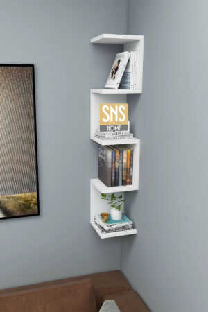 SNS Home - Wandrek - ZigZag - Design Boekenkast - Hoekkast Zigzag Boekenkast - Hoek Boekenkast - Wandplank - Decoratieve Plank - 5 Planken - 5 Secties - Wit - Afbeelding 20