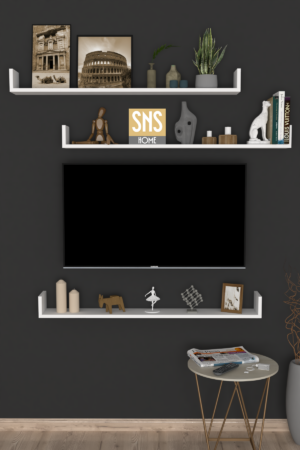 SNS Home, 16-01, Fotolijst en Boekenplank, Wandplankenset Bestaande Uit 3 Zwevende Planken, Tv-Plank, Vliegende Plank, Boekenplank, 120 x 15 x 12 cm, Moderne Plank Voor Objecten, 3 Stuks, Wit - Afbeelding 20