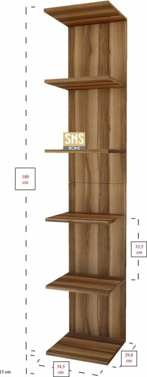 Wandmontage Boekenkast - Wandplank - Decoratieve Plank - Esthetisch Ontwerp - MDF Okkernoot - 180 x 35 x 30 cm - 6 Planken - Afbeelding 4