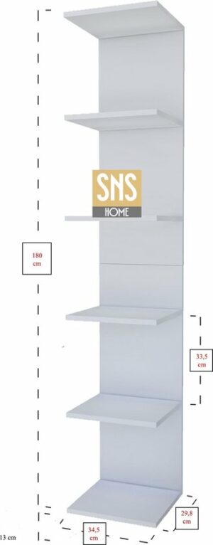 SNS Home, MDF Wandmontage Boekenkast, Decoratieve Plank, Wandplank, Wit, Wandmontage, MDF 6 Planken - Afbeelding 4