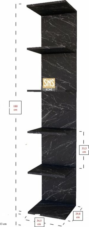 Wandmontage Boekenkast - Wandplank - Decoratieve Plank - Esthetisch Ontwerp - Zwart en Marmer - 180 x 35 x 30 cm - 6 Planken - Afbeelding 5