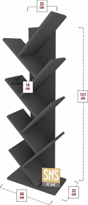 SNS Home - 13-06, Houten Boekenplank - Decoratieve Boekenplank - Plank Organizer - Boekenplank - 121 cm - Antraciet - Afbeelding 4