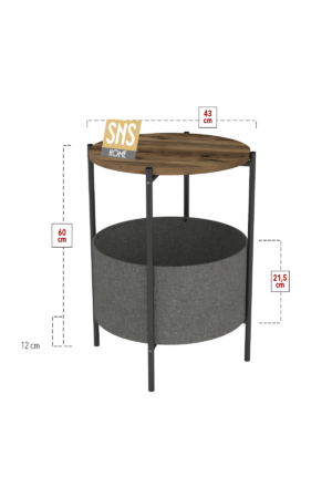 Salontafel - Salontafel met Grote Tas - Krantenhouder - Boekenplank - Bloempot - Bijzettafel met Opbergruimte - Antraciet - Rond - 60x43x43 - Afbeelding 19