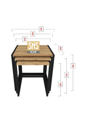 SNS Home - Set van 3 Coffee Tables Metal - Salontafel - Bijzettafel - Set van 3 Coffee Metalen Nesttafel - Pijnboom - Afbeelding 25