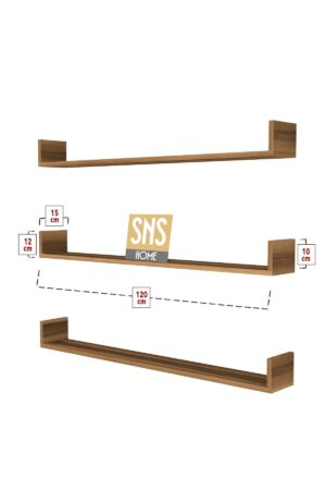 SNS Home, 16-01, Fotolijst en Boekenplank, Wandplankenset Bestaande Uit 3 Zwevende Planken, Tv-Plank, Vliegende Plank, Boekenplank, 120 x 15 x 12 cm, Moderne Plank Voor Objecten, 3 Stuks, Okkernoot - Afbeelding 23