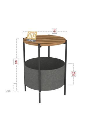 SNS Home - Salontafel - Salontafel met Grote Tas - Krantenhouder - Boekenplank - Bloempot - Bijzettafel met Opbergruimte - Okkernoot - Rond - 60x43x43 - Afbeelding 21