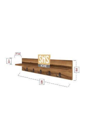 Kapstok - Wandhanger - Wandkapstok - Hanger - Wandplank - Modern Stijl Kapstok - Natuurlijk Hout - Metalen Haak Hanger - MDF Okkernoot - 80 cm - 5x2 Haken - Afbeelding 24
