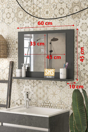 SNS Home / 60 x 45 cm / Modena Badkamerplank / Wastafelplank / Plank met Spiegel / Badkamerspiegel / Antraciet - Afbeelding 17